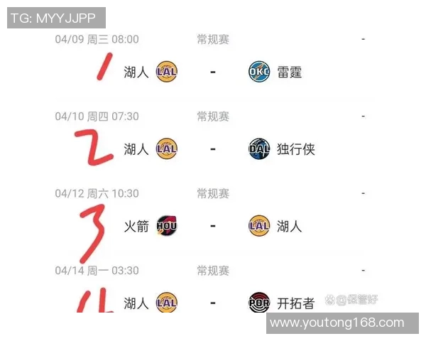 湖人对阵雷霆的比赛时间及赛程安排详细介绍